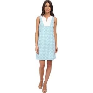 Pendleton Light Blue and White Sleeveless Shift Dress